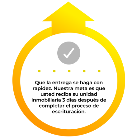 Que la entrega se haga con rapidez. Nuestra meta es que usted reciba su unidad inmobiliaria 3 días después de completar el proceso de escrituración.